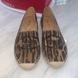 Prada Leopard-Print Flat Slip-On Espadrilles